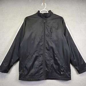 Vintage Nike Track Jacket Men XL Black Fleece Lined Waterproof Performance Retro